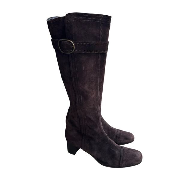 Cole Haan Boots Women Size 8.5 B Brown Suede Buckle Waterproof Heeled Knee Boots - Picture 3 of 16